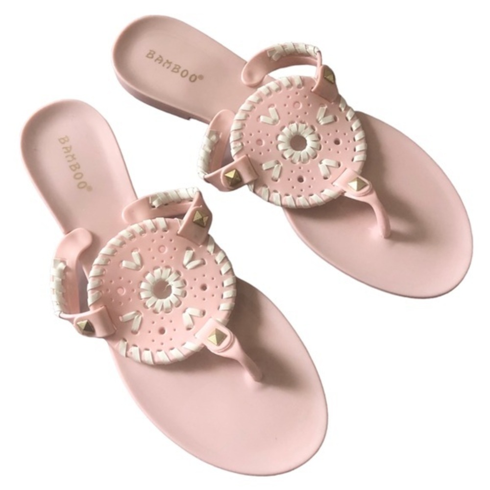BAMBOO PINK WHITE JELLY SANDALS SIZE 10 BUT THEY RUN SMALL, FIT LIKE A 9.5.